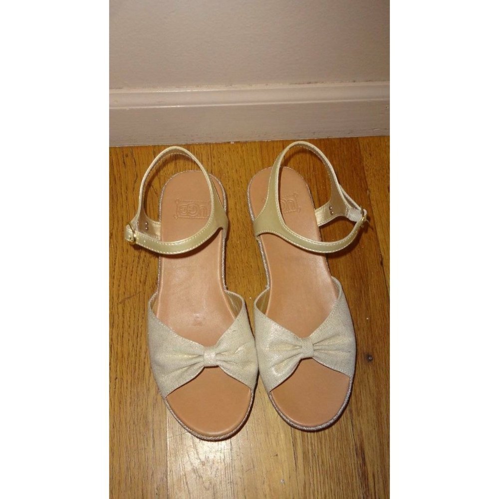 UGG Platform Canvas Sandals Shoes Metallic Beige 6 - Picture 3 of 8